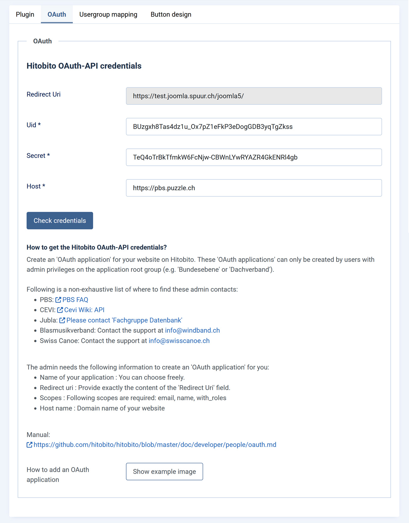 OAuth Einstellungen