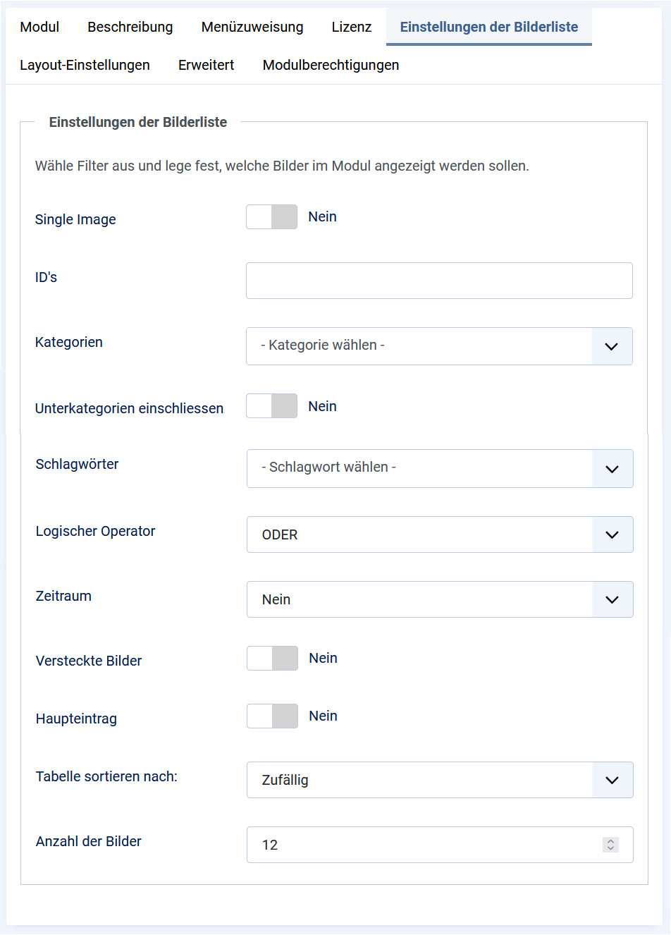 JoomImages PRO Einstellungen